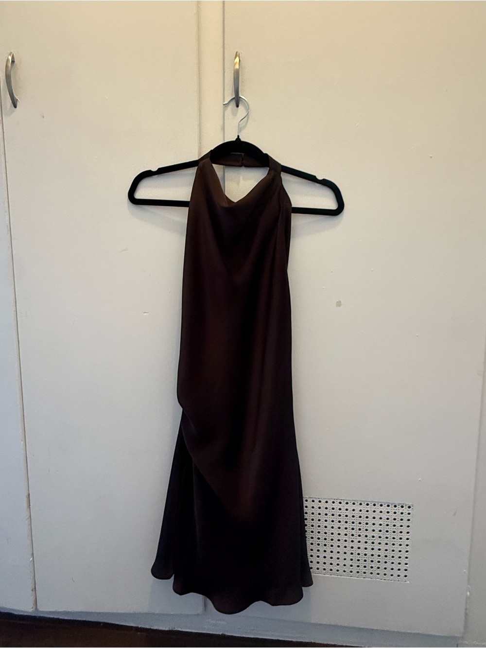Aritzia Chocolate Brown Satin Halter Midi Dress